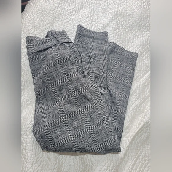 Grey Glen Plaid Paperbag Waist Tapered Ankle Pants Office Chic - Picture 4 of 4